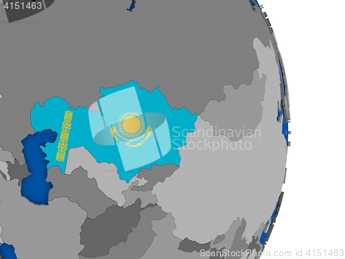 Image of Kazakhstan on globe with flag