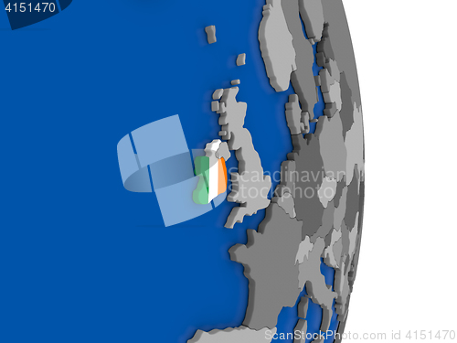 Image of Ireland on globe with flag