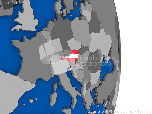 Image of Austria on globe with flag