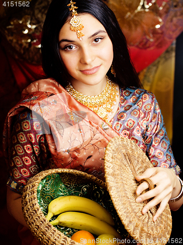 Image of beauty sweet real indian girl in sari smiling