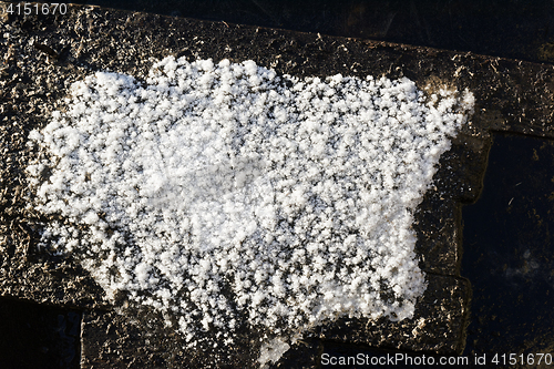 Image of Hoarfrost on wooden background