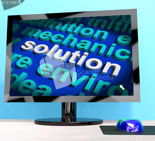Image of Solution Word On Computer Showing Success And Achievement