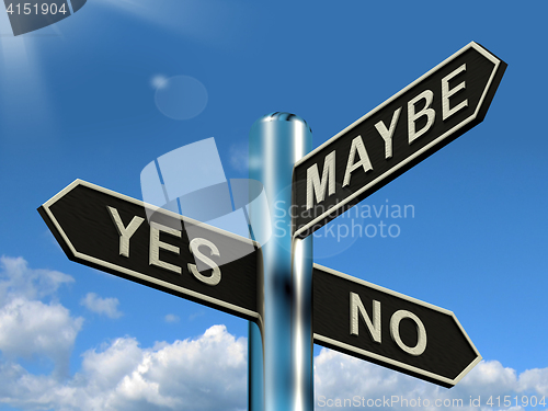 Image of Yes No Maybe Signpost Shows Voting Decision Or Evaluation