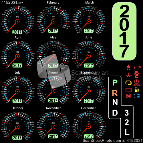 Image of year 2017 calendar speedometer car