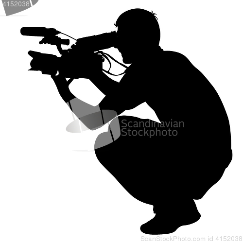 Image of Cameraman with video camera. Silhouettes on white background. illustration