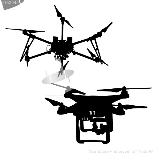 Image of Black silhouette drone quadrocopter, illustration
