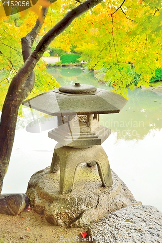 Image of Stone lantern in Japanese garden at Toji temple in Kyoto
