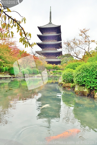 Image of Pagoda and carp fish at Toji temple in Kyoto