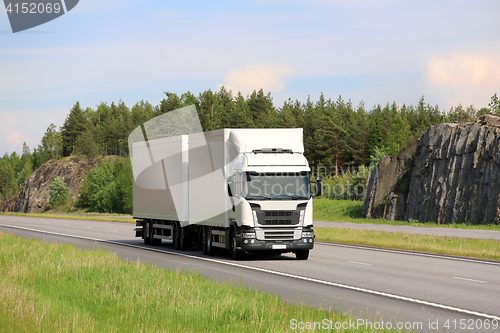 Image of Big White Cargo Truck on Motorway