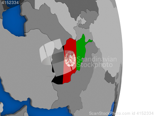 Image of Afghanistan on globe with flag