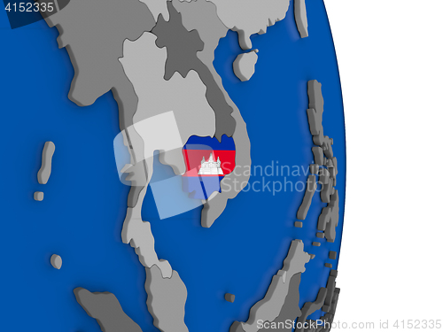 Image of Cambodia on globe with flag