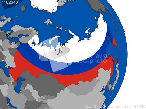 Image of Russia on globe with flag