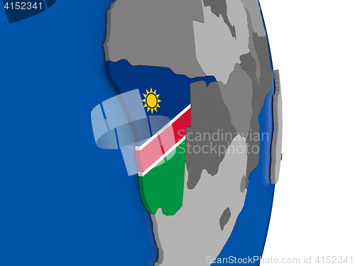 Image of Namibia on globe with flag