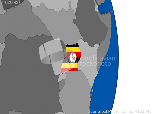 Image of Uganda on globe with flag