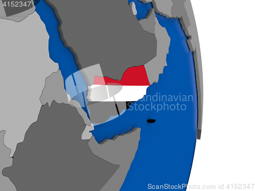 Image of Yemen on globe with flag