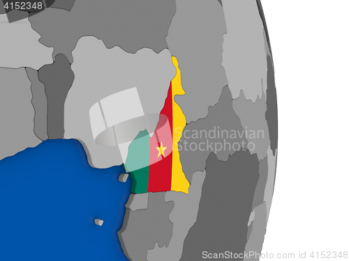 Image of Cameroon on globe with flag