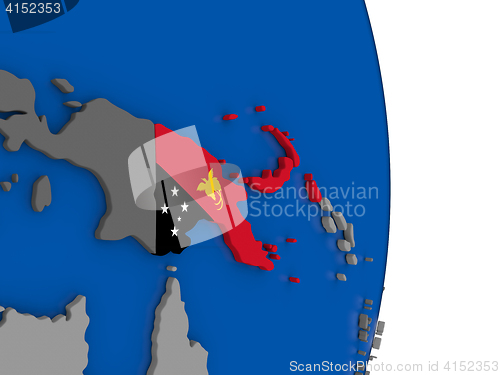 Image of Papua New Guinea on globe with flag