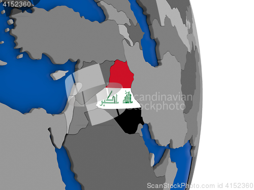 Image of Iraq on globe with flag