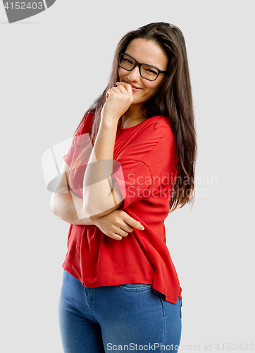 Image of Happy and shy woman