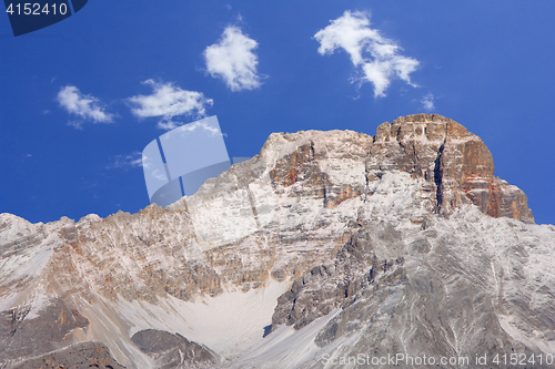 Image of Panoramic view of Dolomites mountains around famous ski resort C