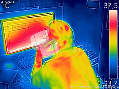 Image of Infrared thermal image showing the heat emission while a man wor