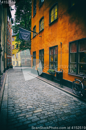 Image of STOCKHOLM, SWEDEN - AUGUST 19, 2016: View of old narrow Kindstug