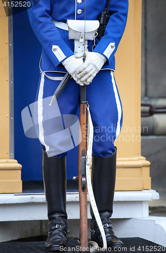 Image of STOCKHOLM, SWEDEN - AUGUST 20, 2016: Swedish Royal Guards of hon