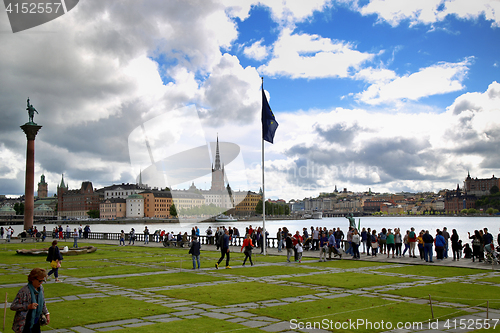 Image of STOCKHOLM, SWEDEN - AUGUST 19, 2016: Tourists walk and visit Sto