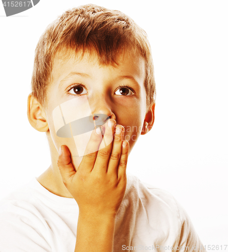 Image of young pretty boy wondering face isolated gesture close up