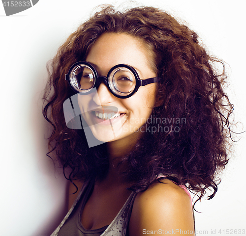 Image of teenage bookworm concept, cute young woman in glasses, lifestyle people concept