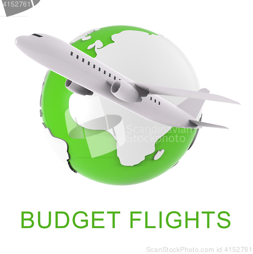 Image of Budget Flights Means Special Offer And Aeroplane 3d Rendering