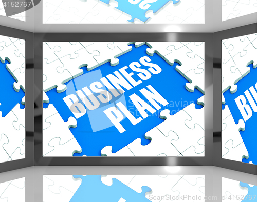 Image of Business Plan On Screen Shows Marketing Strategies