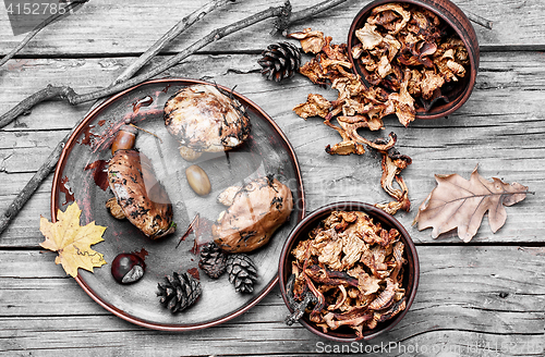 Image of harvest of autumn mushrooms