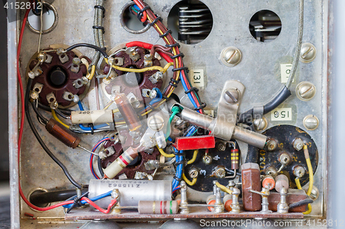 Image of Old wires and electronics, selective focus