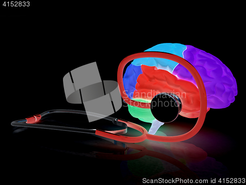 Image of stethoscope and brain. 3d illustration