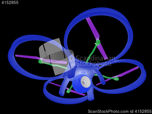 Image of Drone, quadrocopter, with photo camera flying. 3d render