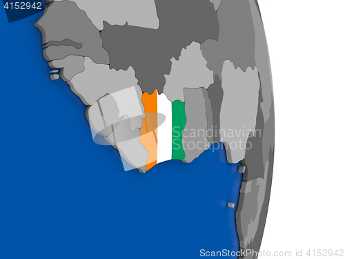 Image of Ivory Coast on globe with flag