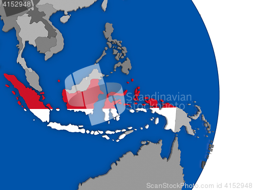 Image of Indonesia on globe with flag