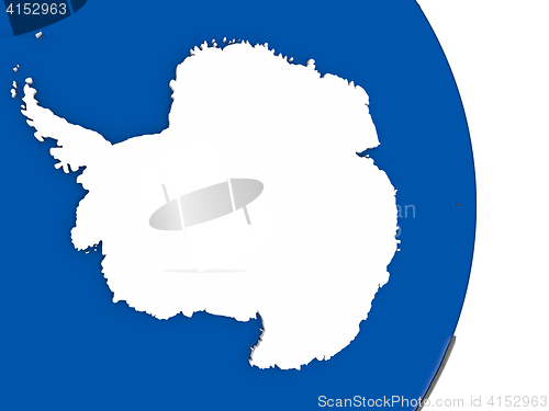 Image of Antarctica on globe with flag