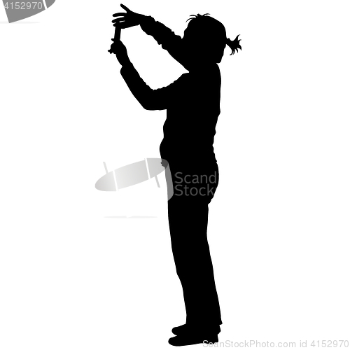 Image of Silhouettes woman taking selfie with smartphone on white background. illustration