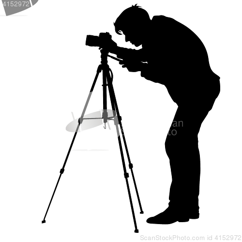 Image of Cameraman with video camera. Silhouettes on white background. illustration