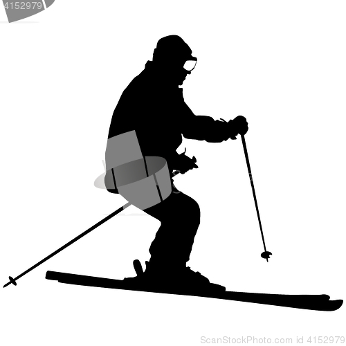 Image of Mountain skier speeding down slope. sport silhouette