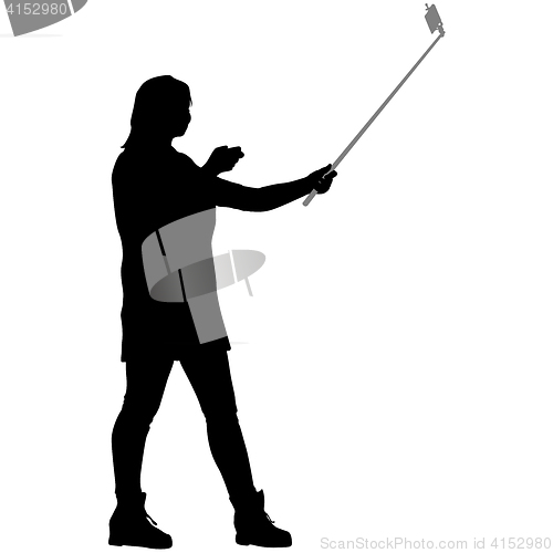 Image of Silhouettes woman taking selfie with smartphone on white background. illustration