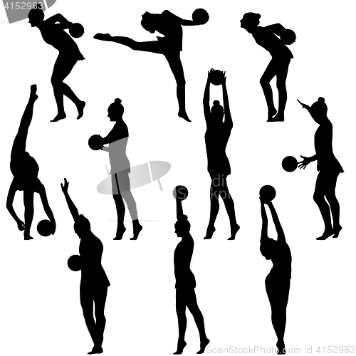 Image of Silhouette girl gymnast with the ball. illustration