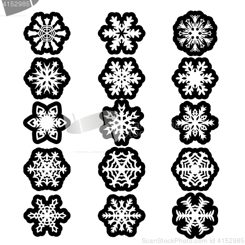 Image of Set snowflakes icons on white background, illustration