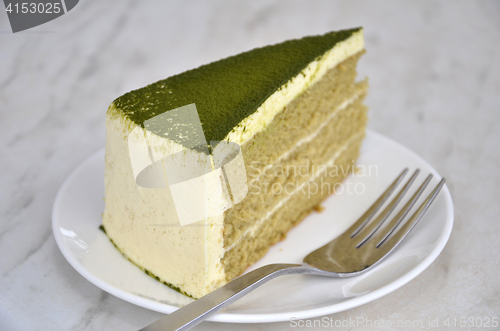 Image of Green tea cake on table