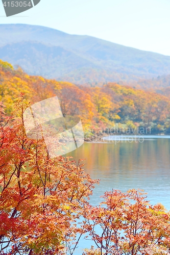 Image of Autumn colors and a lake at Mt Kurikoma in Akita and Iwate