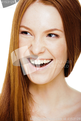 Image of beauty young redhead woman with red flying hair, funny ginger fr