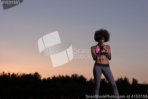 Image of young african american woman in nature