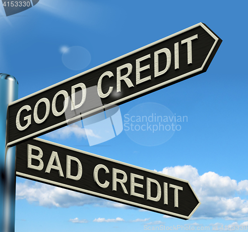 Image of Good Bad Credit Signpost Showing Customer Financial Rating